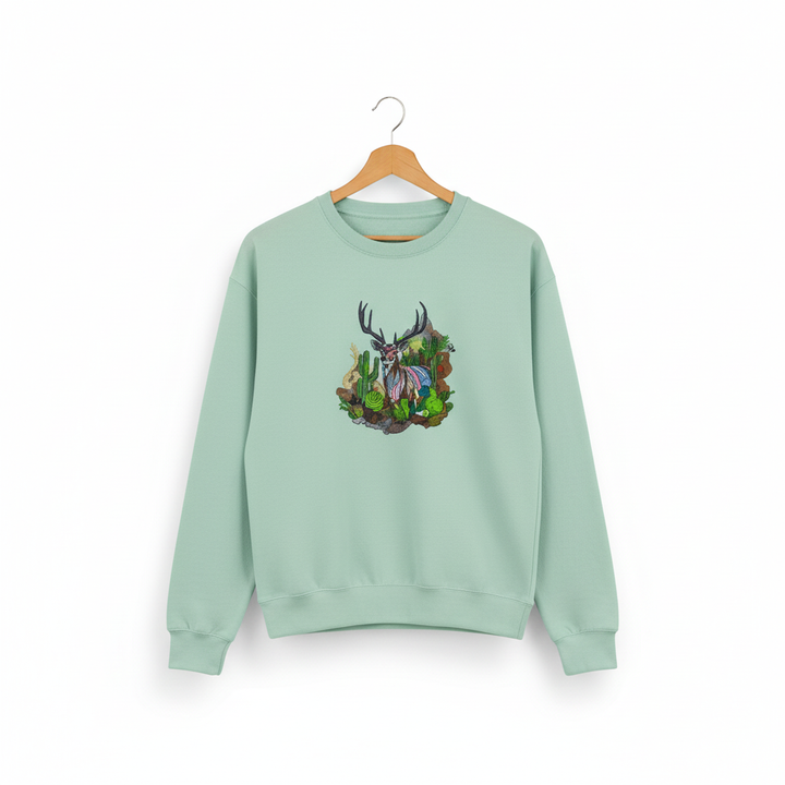 Desert Prism Deer — Premium Embroidered Sweatshirt | Original EmbroMania Design
