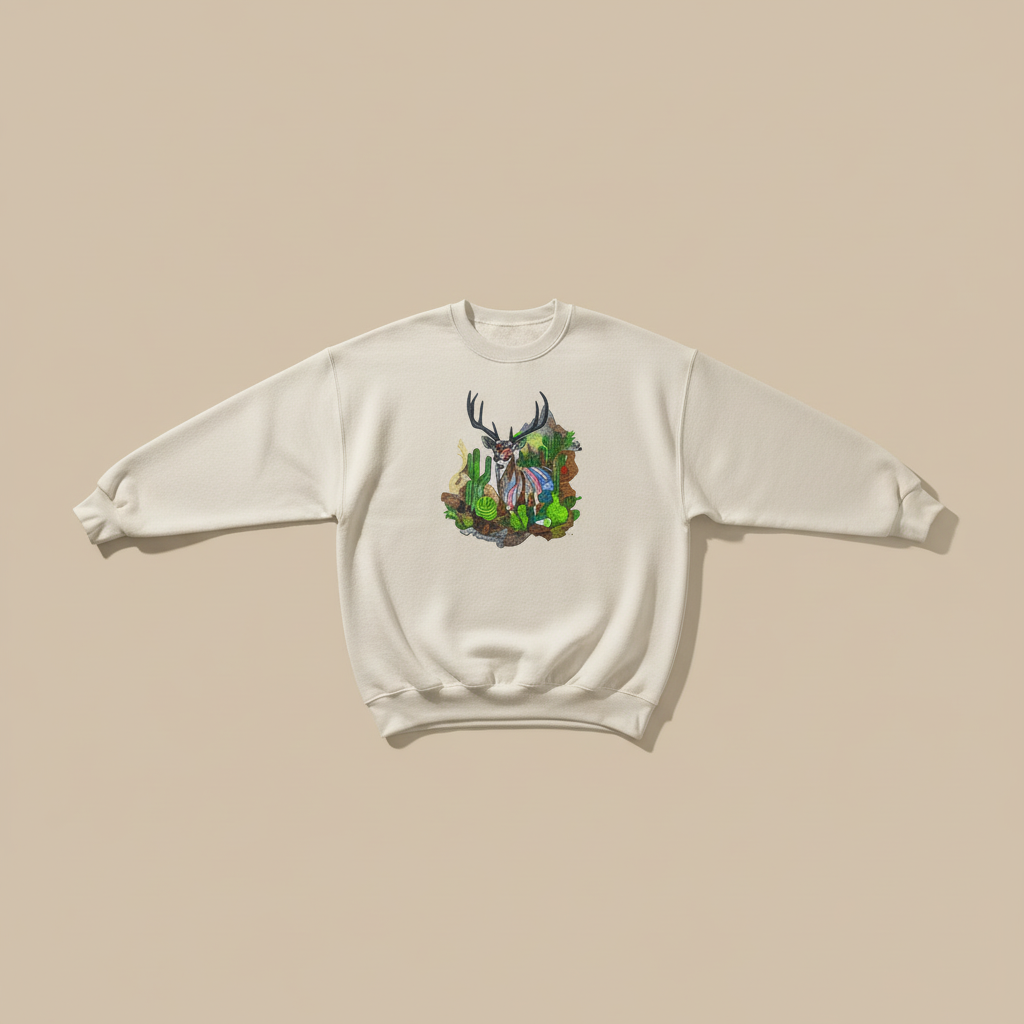 Desert Prism Deer — Premium Embroidered Sweatshirt | Original EmbroMania Design