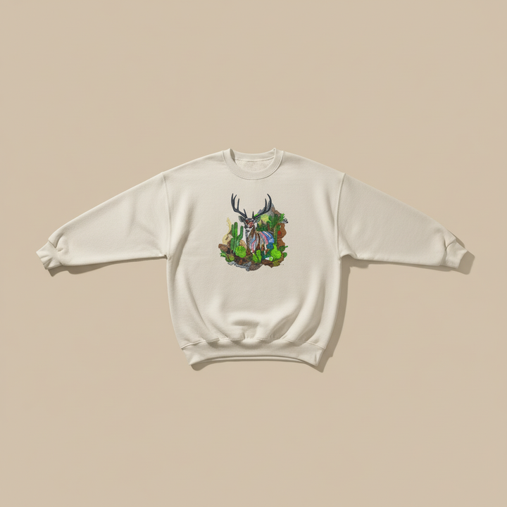 Desert Prism Deer — Premium Embroidered Sweatshirt | Original EmbroMania Design