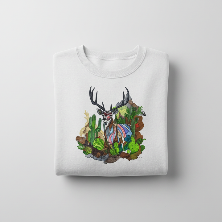 Desert Prism Deer — Premium Embroidered Sweatshirt | Original EmbroMania Design