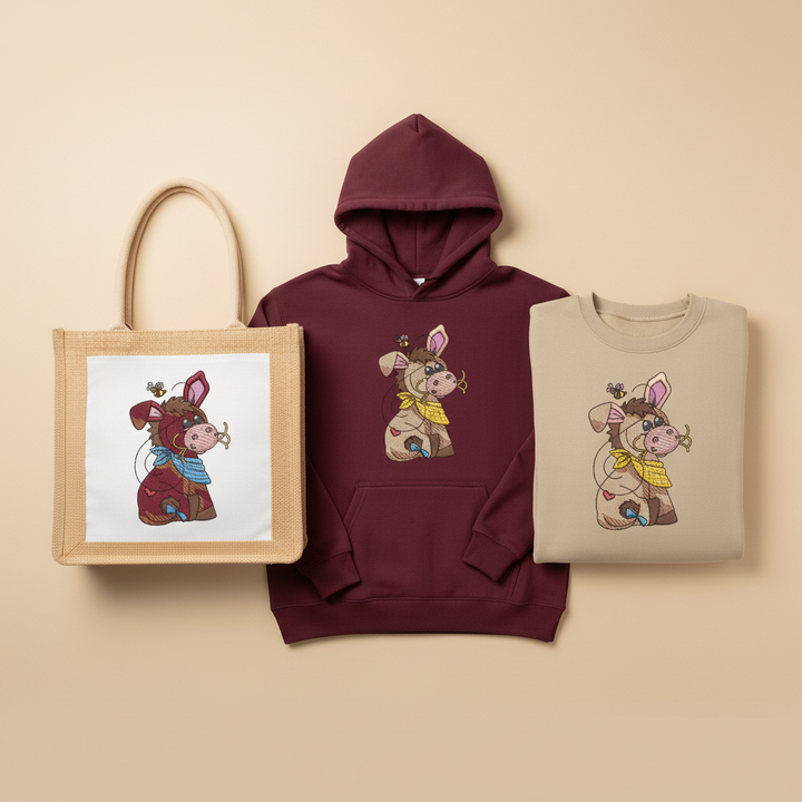 Donkey &amp; Bee — Premium Embroidered Collection | Hoodie • Sweatshirt • Jute Tote | Original EmbroMania Design