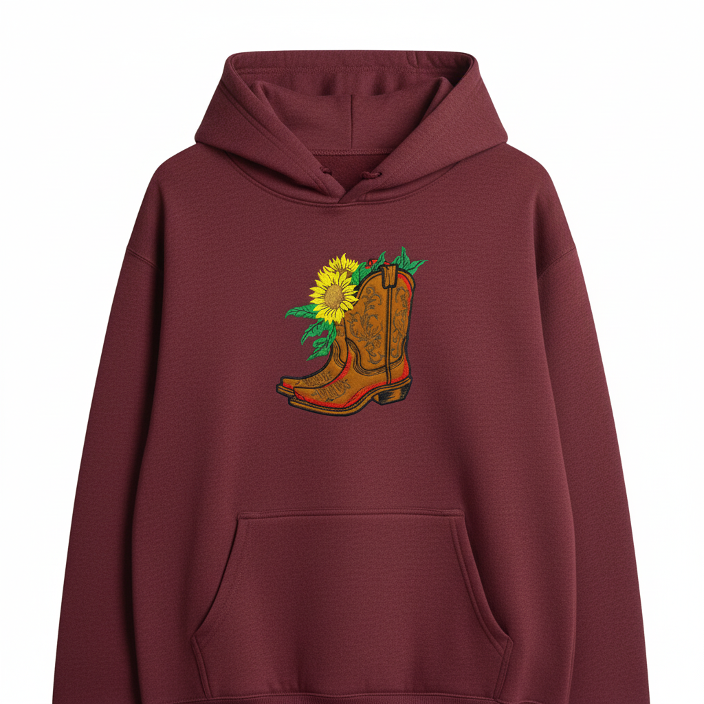 Sunflower Cowboy Boots — Embroidered Hoodie | EmbroMania