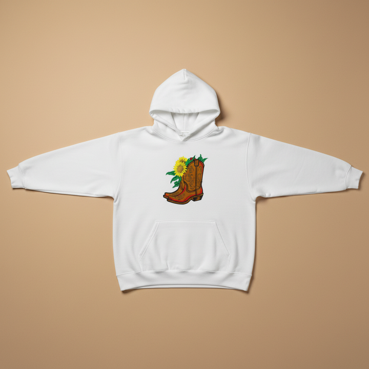 Sunflower Cowboy Boots Machine Embroidered Hoodie – Hand Finished in Dubai | EmbroMania