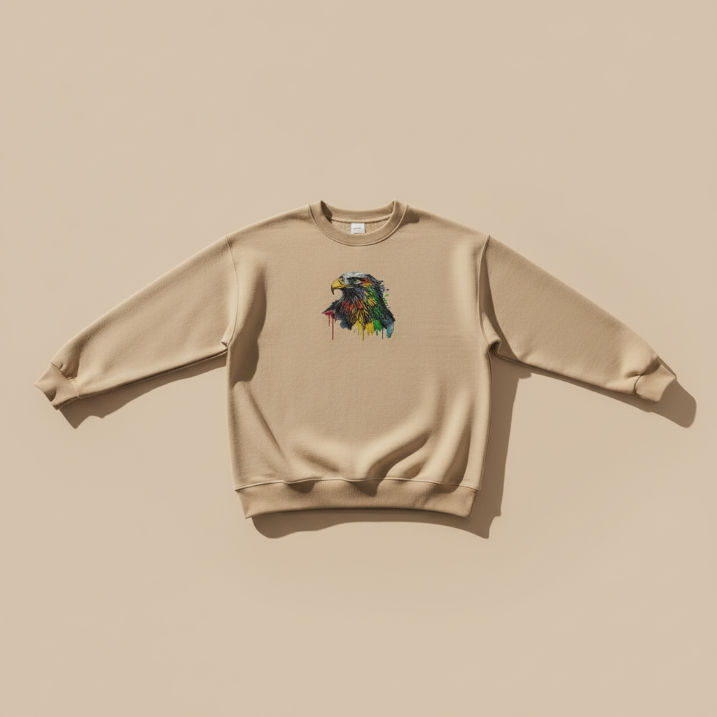 Artistic Strength Color Splash Eagle — Premium Embroidered Sweatshirt | Original EmbroMania Design