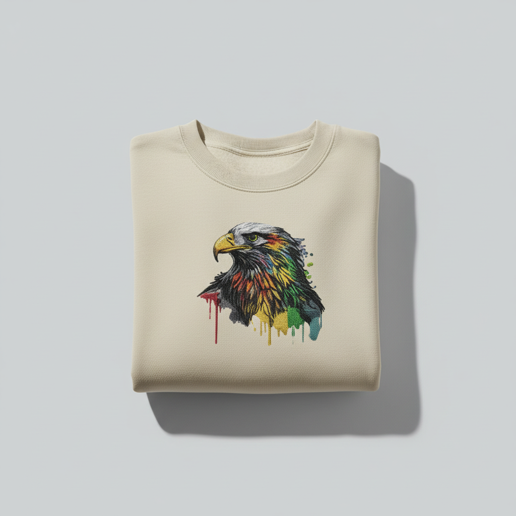 Artistic Strength Color Splash Eagle — Premium Embroidered Sweatshirt | Original EmbroMania Design