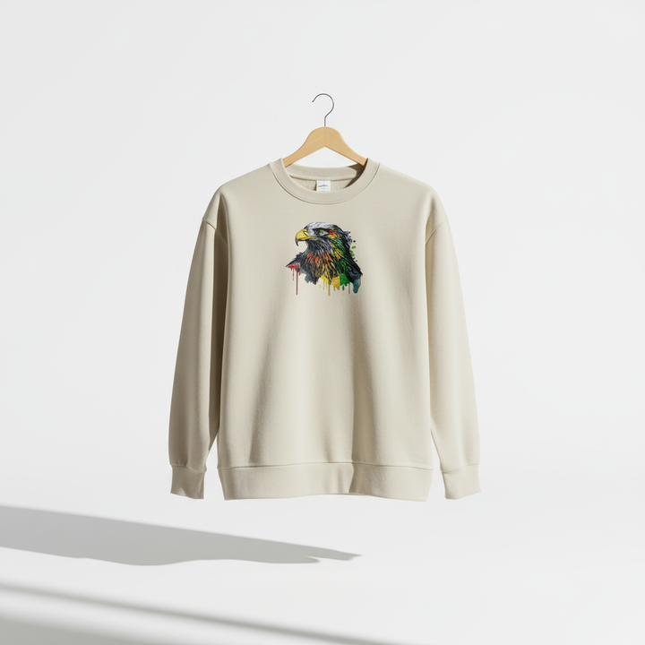 Artistic Strength Color Splash Eagle — Premium Embroidered Sweatshirt | Original EmbroMania Design