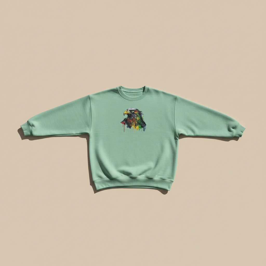 Artistic Strength Color Splash Eagle — Premium Embroidered Sweatshirt | Original EmbroMania Design