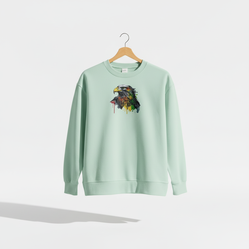 Artistic Strength Color Splash Eagle — Premium Embroidered Sweatshirt | Original EmbroMania Design