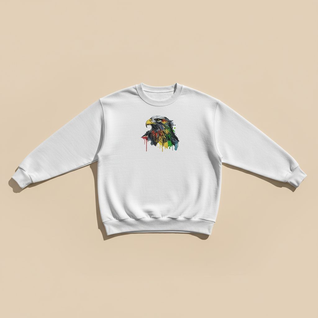 Artistic Strength Color Splash Eagle — Premium Embroidered Sweatshirt | Original EmbroMania Design