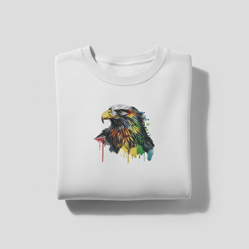 Artistic Strength Color Splash Eagle — Premium Embroidered Sweatshirt | Original EmbroMania Design