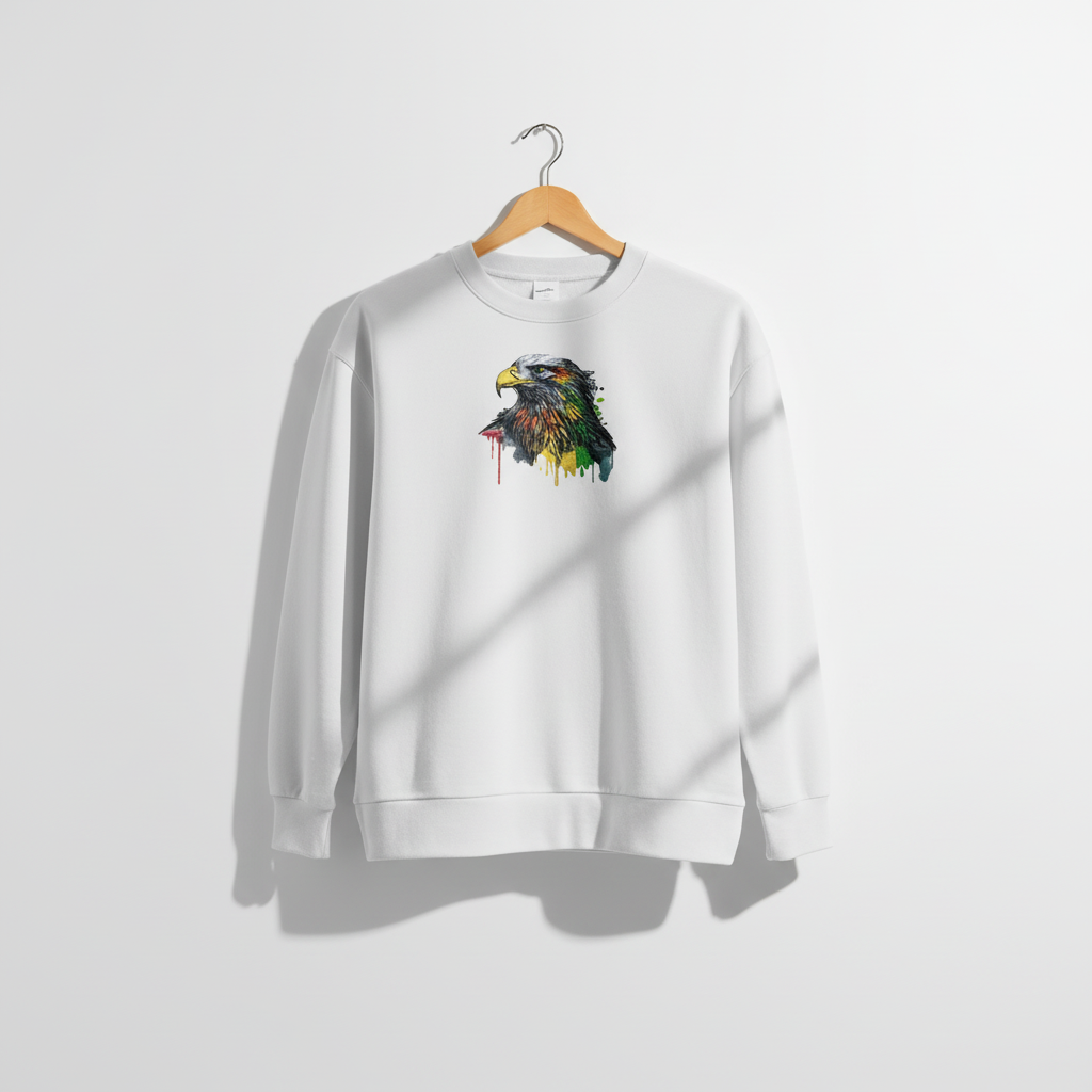 Artistic Strength Color Splash Eagle — Premium Embroidered Sweatshirt | Original EmbroMania Design