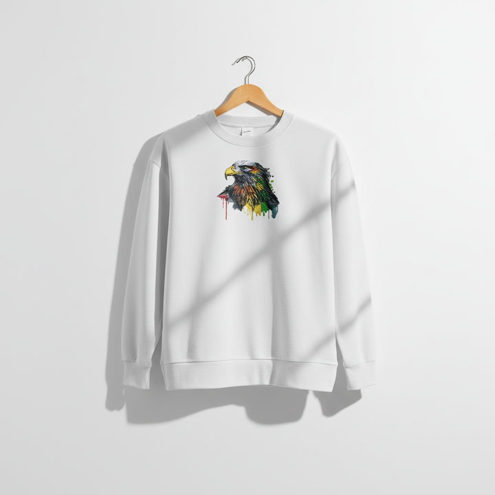 Artistic Strength Color Splash Eagle — Premium Embroidered Sweatshirt | Original EmbroMania Design