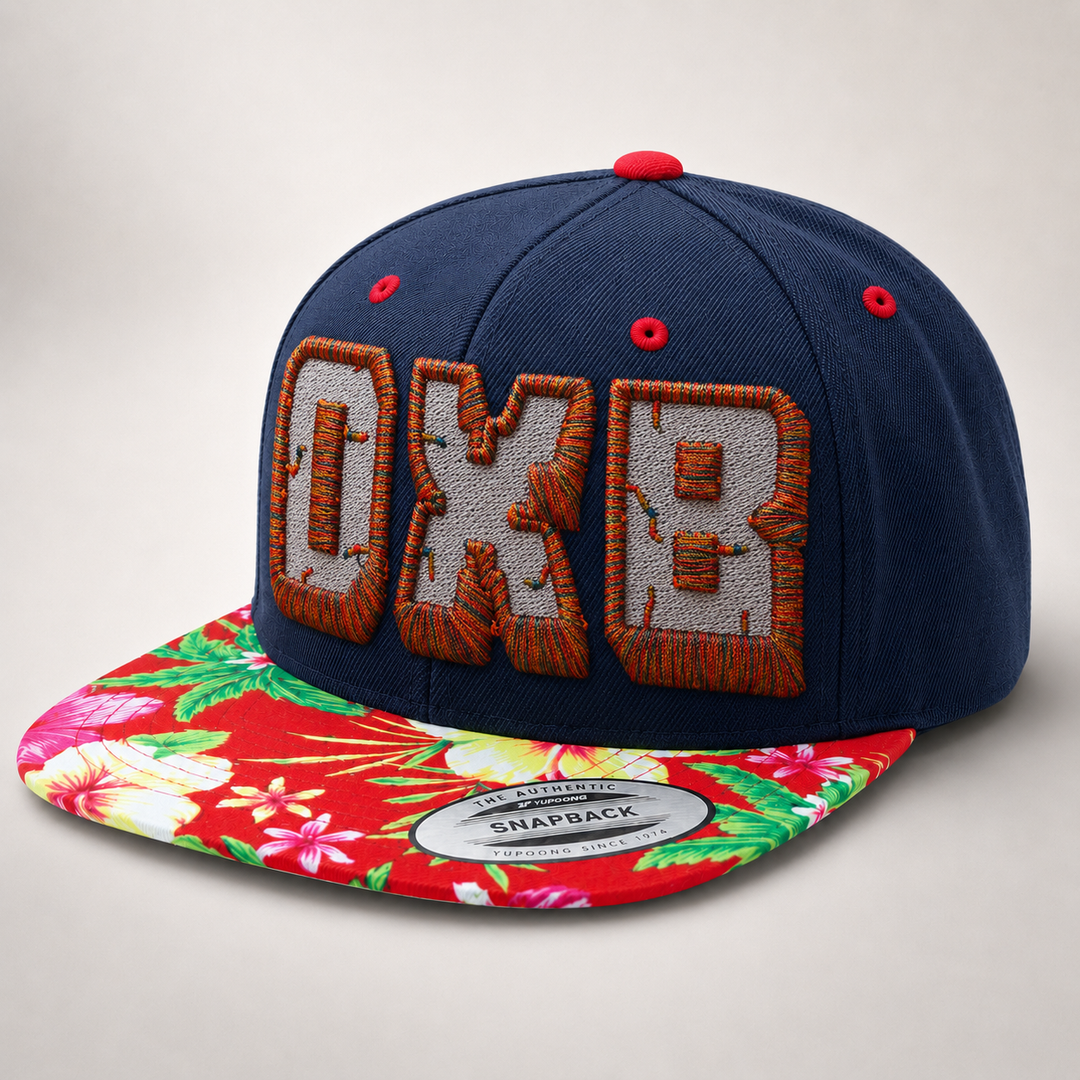 Blue snapback cap with floral brim and &