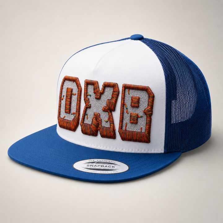 Blue and white cap with &