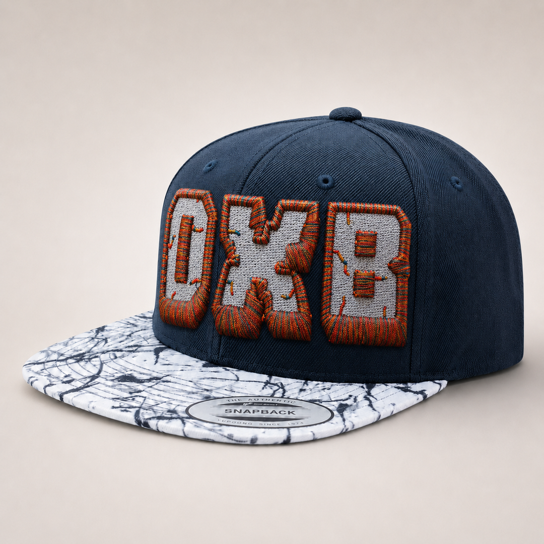 Navy blue cap with marbled white and gray visor and &