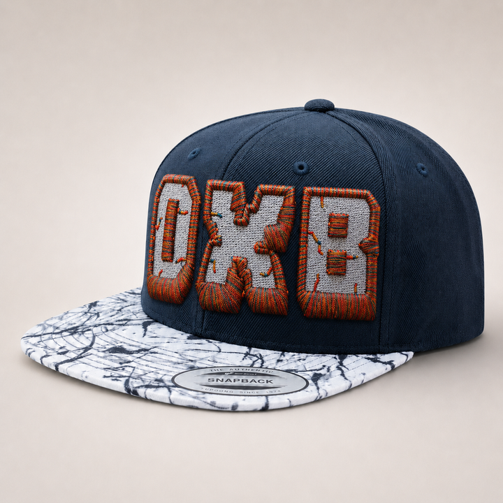 Navy blue cap with marbled white and gray visor and &