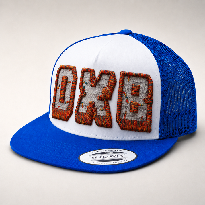 Blue and white cap with &