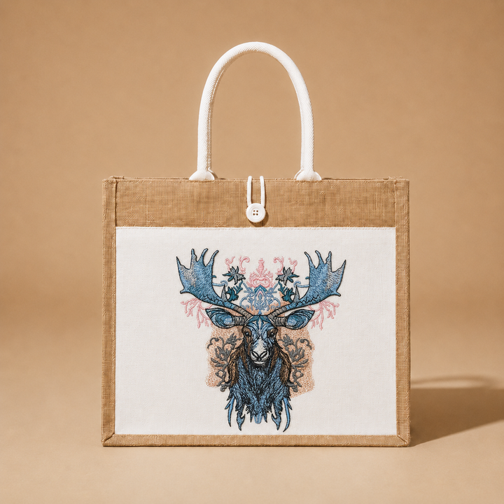 Tote bag with a deer design on a beige background