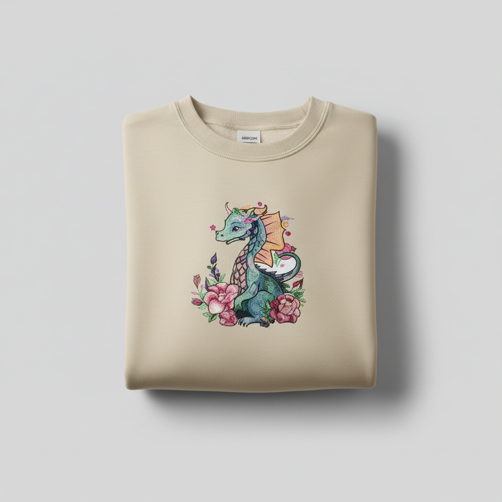 Floral Dragon Machine Embroidered Sweatshirt – Hand Finished in Dubai | EmbroMania