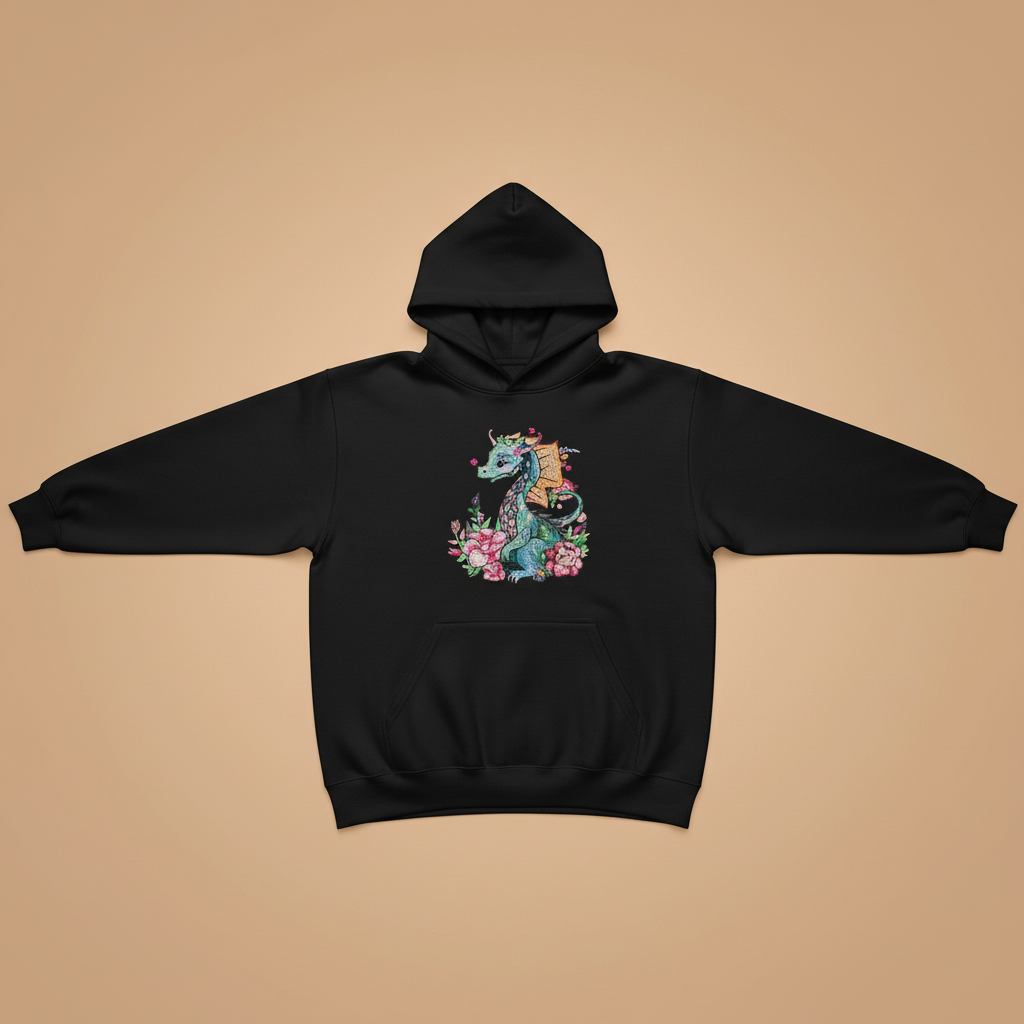 Floral Dragon — Premium Embroidered Hoodie | Original EmbroMania Design