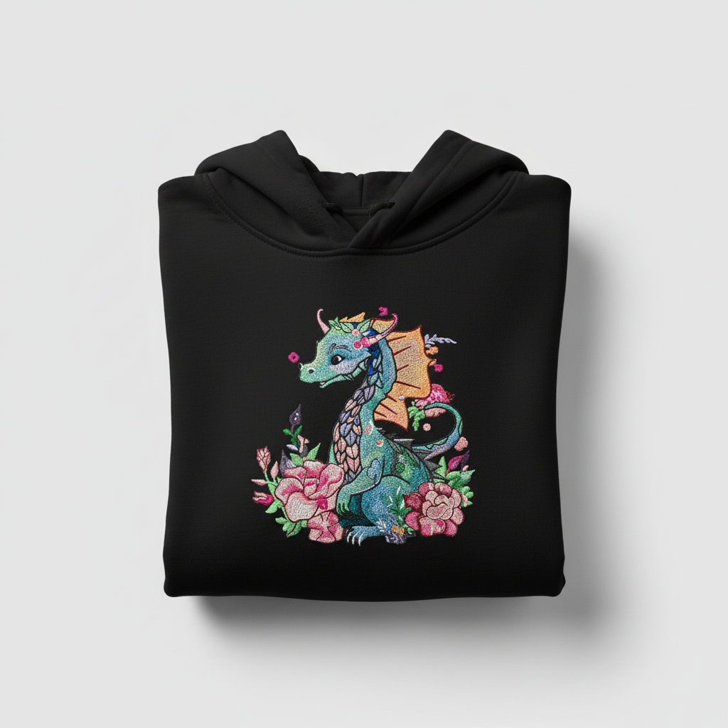 Floral Dragon — Premium Embroidered Hoodie | Original EmbroMania Design