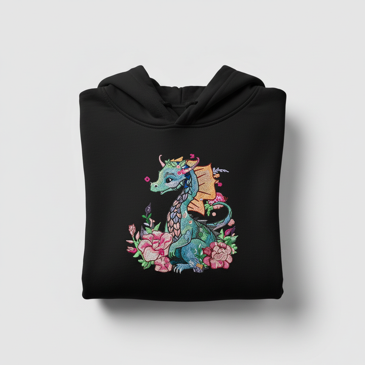 Floral Dragon — Premium Embroidered Hoodie | Original EmbroMania Design