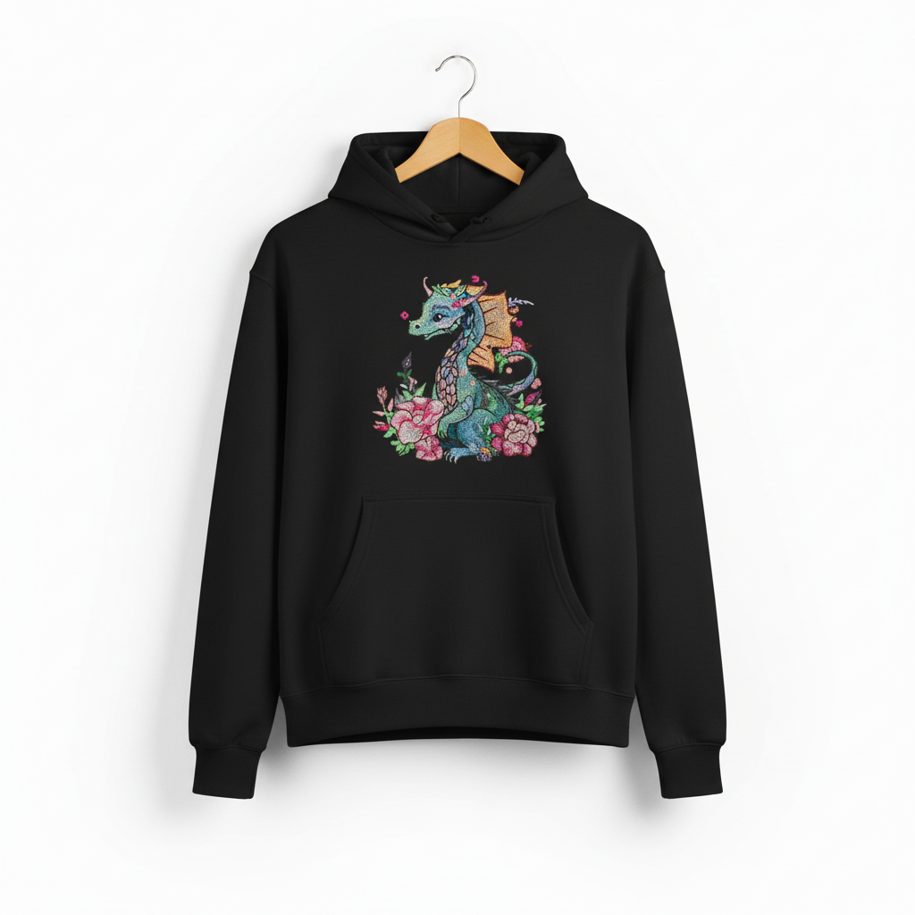 Floral Dragon — Premium Embroidered Hoodie | Original EmbroMania Design