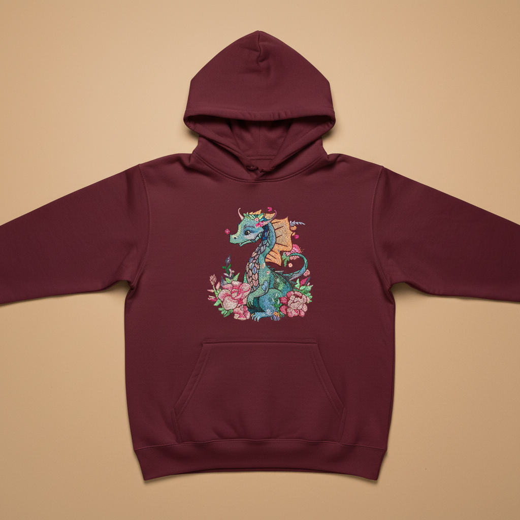 Floral Dragon — Premium Embroidered Hoodie | Original EmbroMania Design