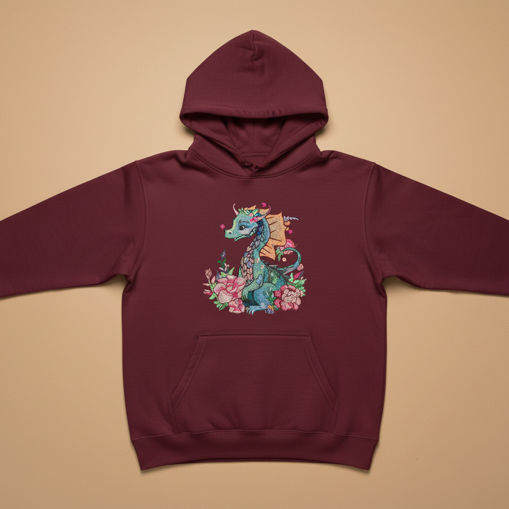 Floral Dragon — Premium Embroidered Hoodie | Original EmbroMania Design
