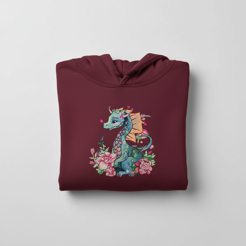 Floral Dragon — Premium Embroidered Hoodie | Original EmbroMania Design