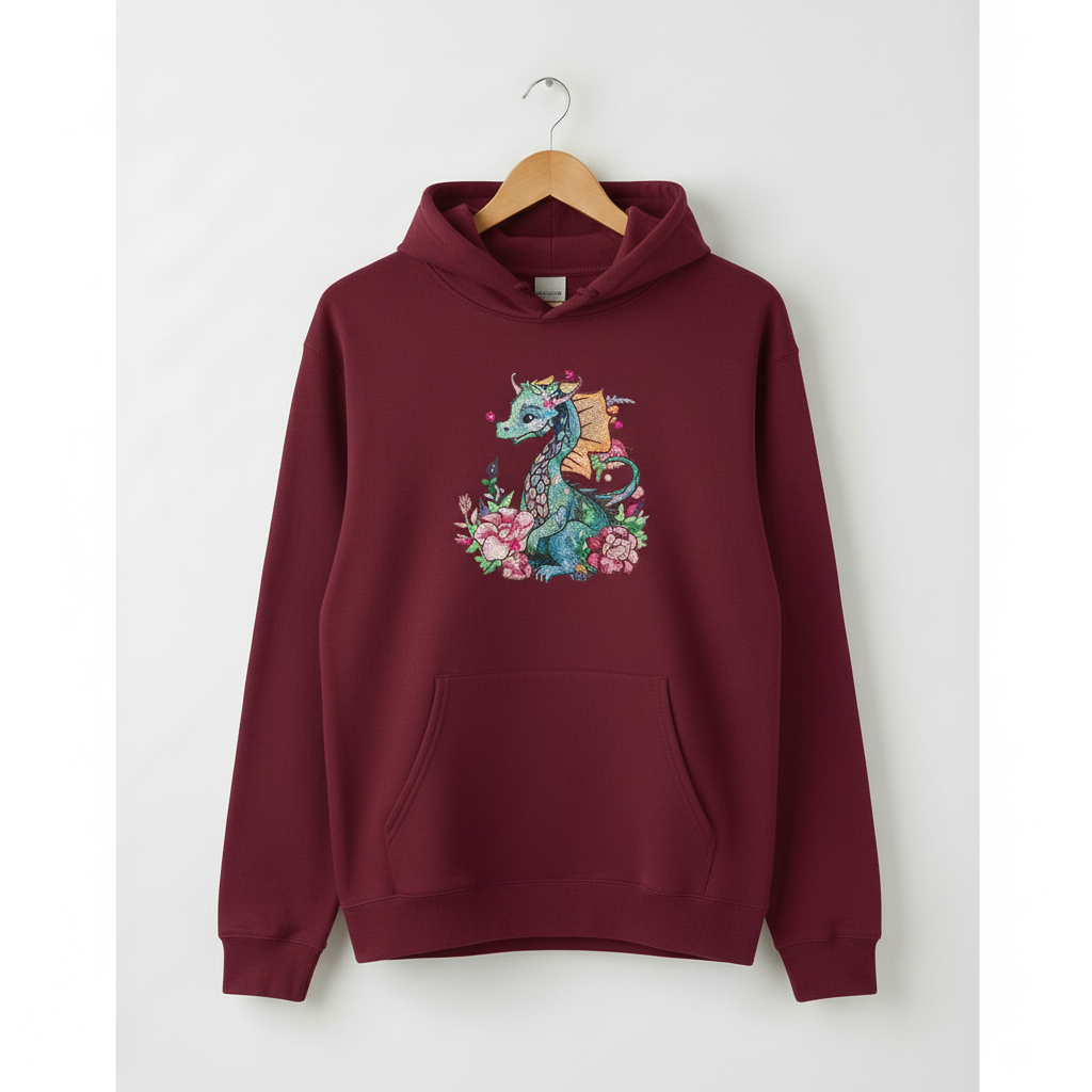 Floral Dragon — Premium Embroidered Hoodie | Original EmbroMania Design