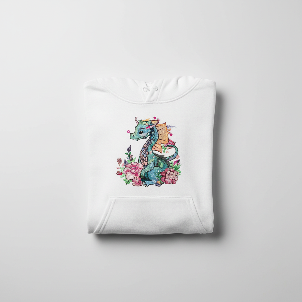 Floral Dragon — Premium Embroidered Hoodie | Original EmbroMania Design