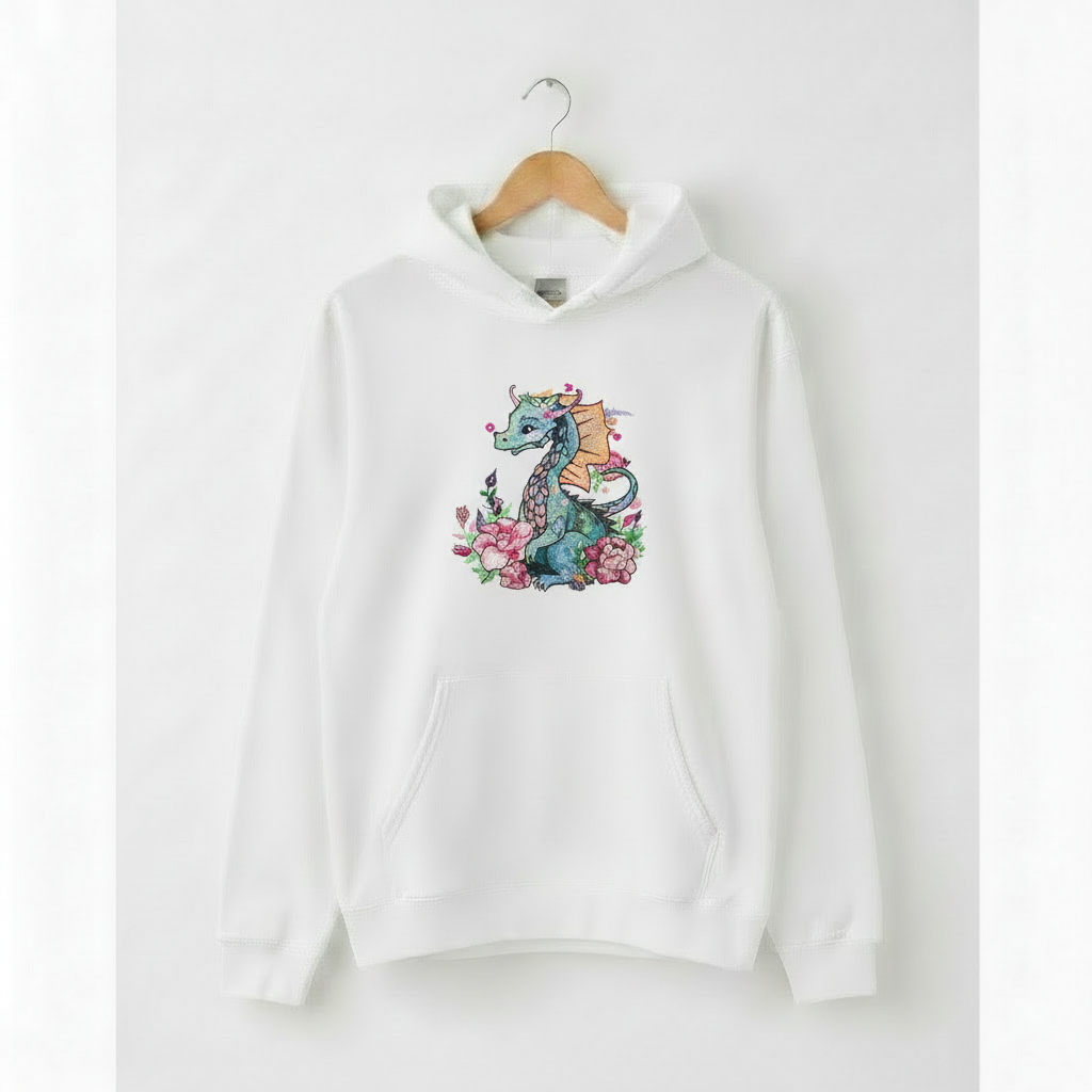 Floral Dragon — Premium Embroidered Hoodie | Original EmbroMania Design