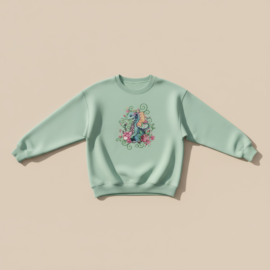 Floral Dragon Machine Embroidered Sweatshirt – Hand Finished in Dubai | EmbroMania