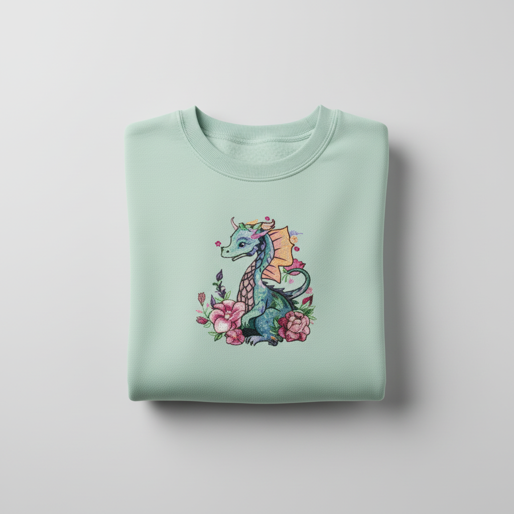 Floral Dragon Machine Embroidered Sweatshirt – Hand Finished in Dubai | EmbroMania