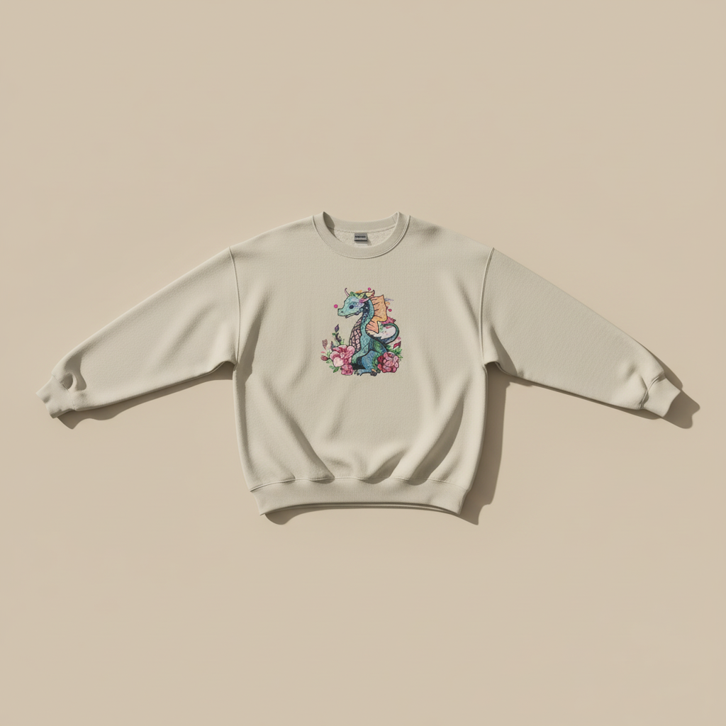 Floral Dragon Machine Embroidered Sweatshirt – Hand Finished in Dubai | EmbroMania