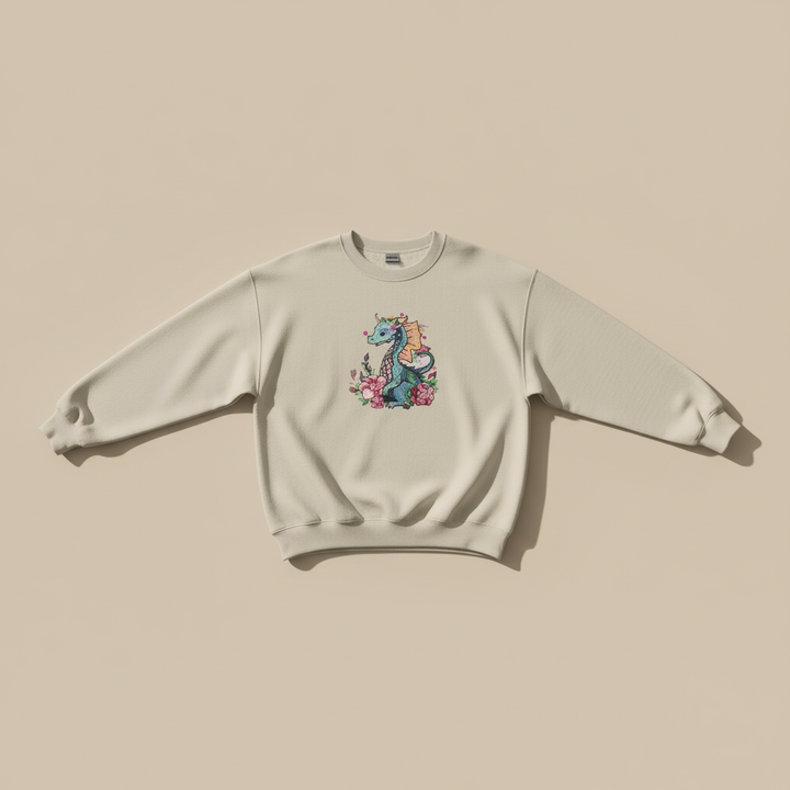 Floral Dragon Machine Embroidered Sweatshirt – Hand Finished in Dubai | EmbroMania