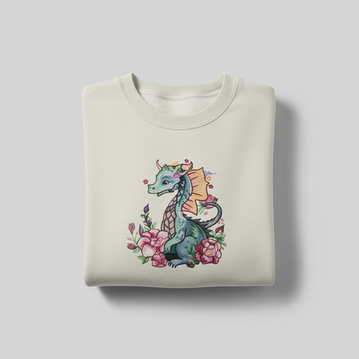 Floral Dragon Machine Embroidered Sweatshirt – Hand Finished in Dubai | EmbroMania