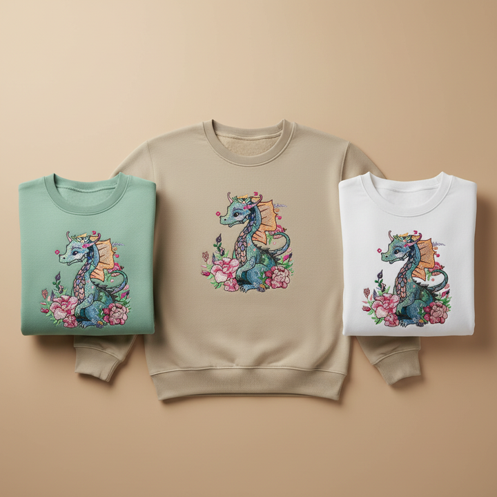 Floral Dragon Machine Embroidered Sweatshirt – Hand Finished in Dubai | EmbroMania