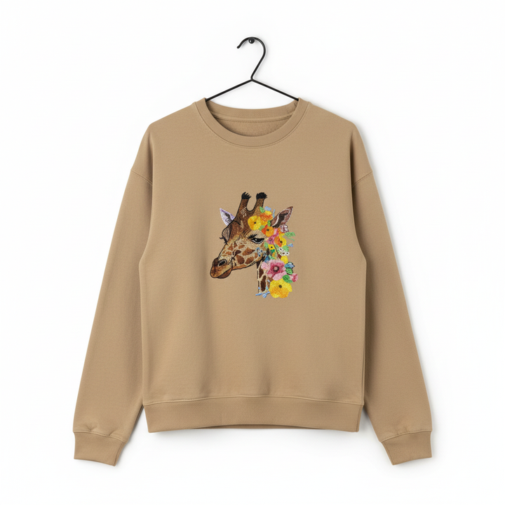 Floral Giraffe Muse — Premium Embroidered Sweatshirt | Original EmbroMania Design