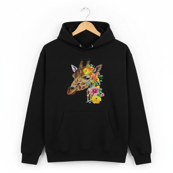 Blooming Giraffe Machine Embroidered Hoodie – Hand Finished in Dubai | EmbroMania