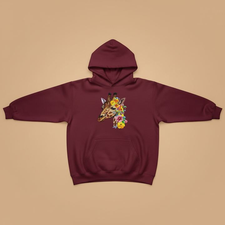 Blooming Giraffe Machine Embroidered Hoodie – Hand Finished in Dubai | EmbroMania