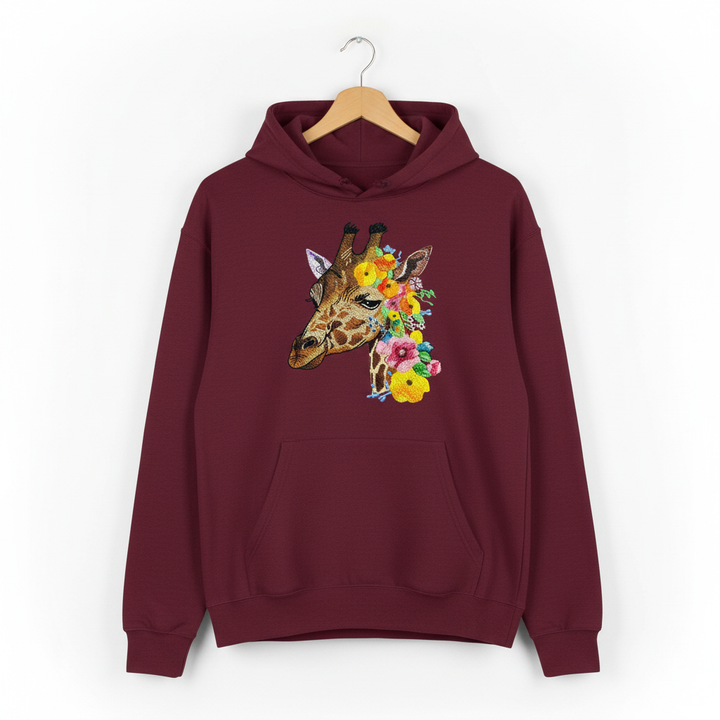 Blooming Giraffe Machine Embroidered Hoodie – Hand Finished in Dubai | EmbroMania