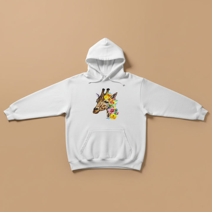 Blooming Giraffe Machine Embroidered Hoodie – Hand Finished in Dubai | EmbroMania