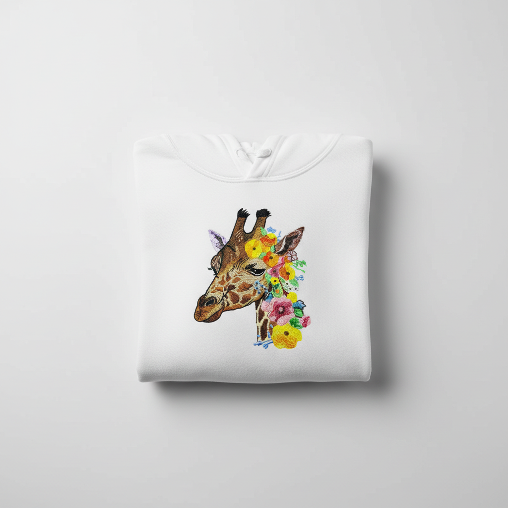 Blooming Giraffe — Embroidered Hoodie | EmbroMania