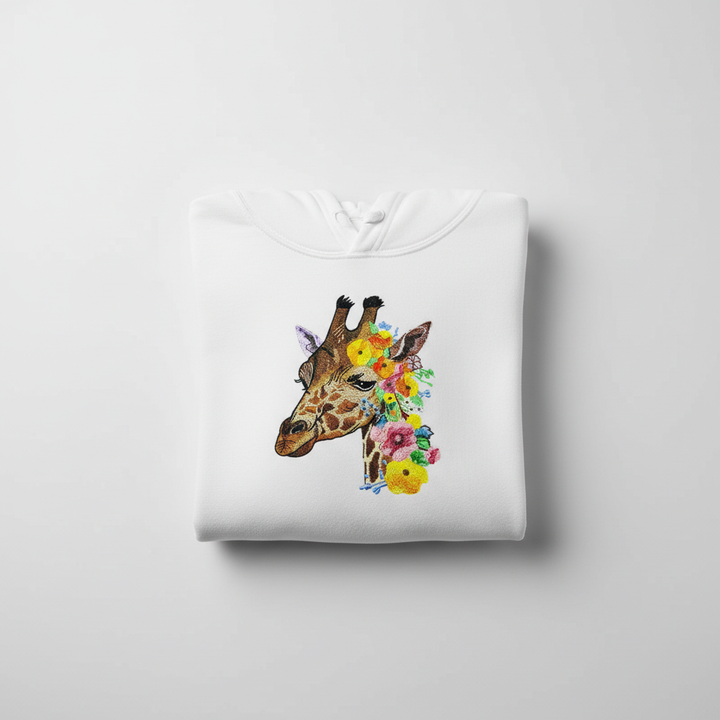 Blooming Giraffe — Embroidered Hoodie | EmbroMania