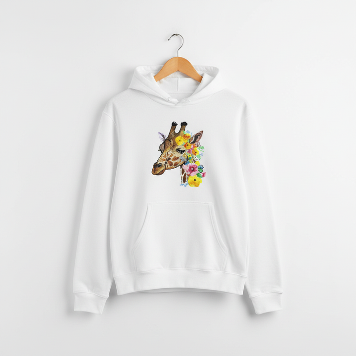 Blooming Giraffe Machine Embroidered Hoodie – Hand Finished in Dubai | EmbroMania