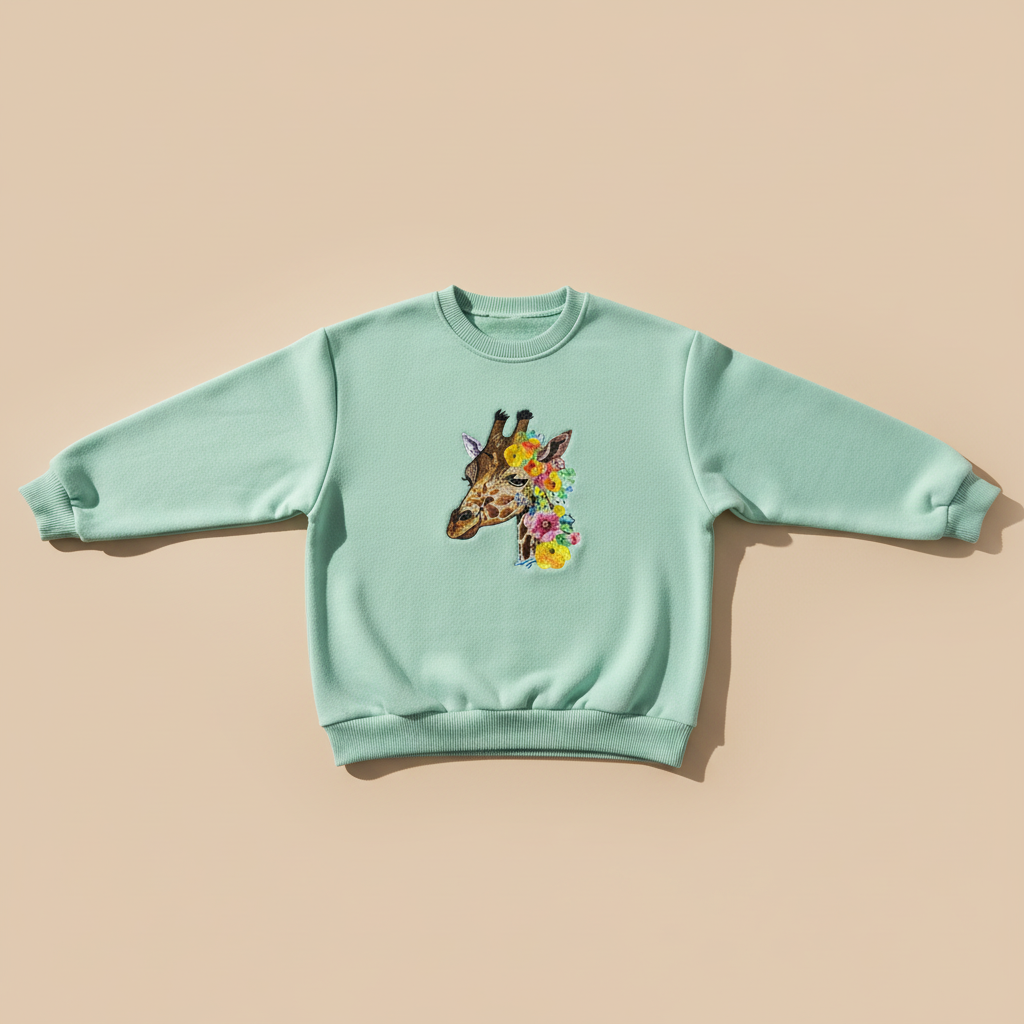 Floral Giraffe Muse — Premium Embroidered Sweatshirt | Original EmbroMania Design