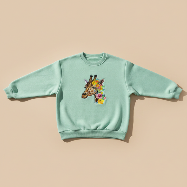Floral Giraffe Muse — Premium Embroidered Sweatshirt | Original EmbroMania Design