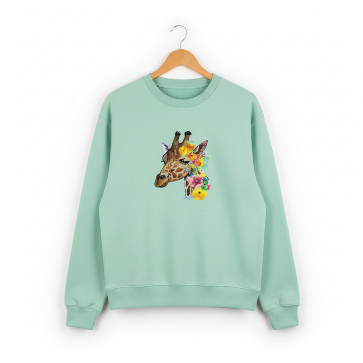 Floral Giraffe Muse — Premium Embroidered Sweatshirt | Original EmbroMania Design